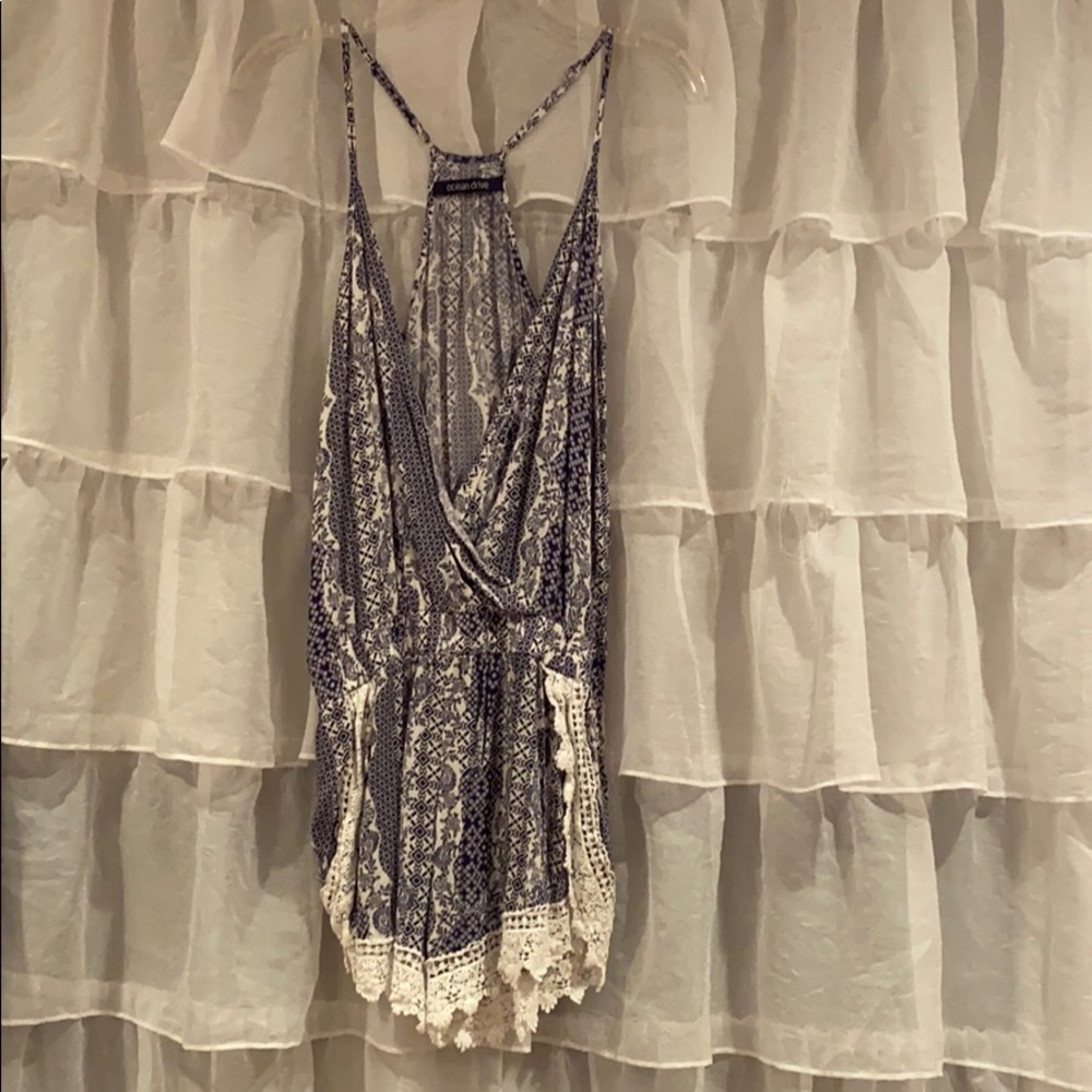 Navy and White Romper